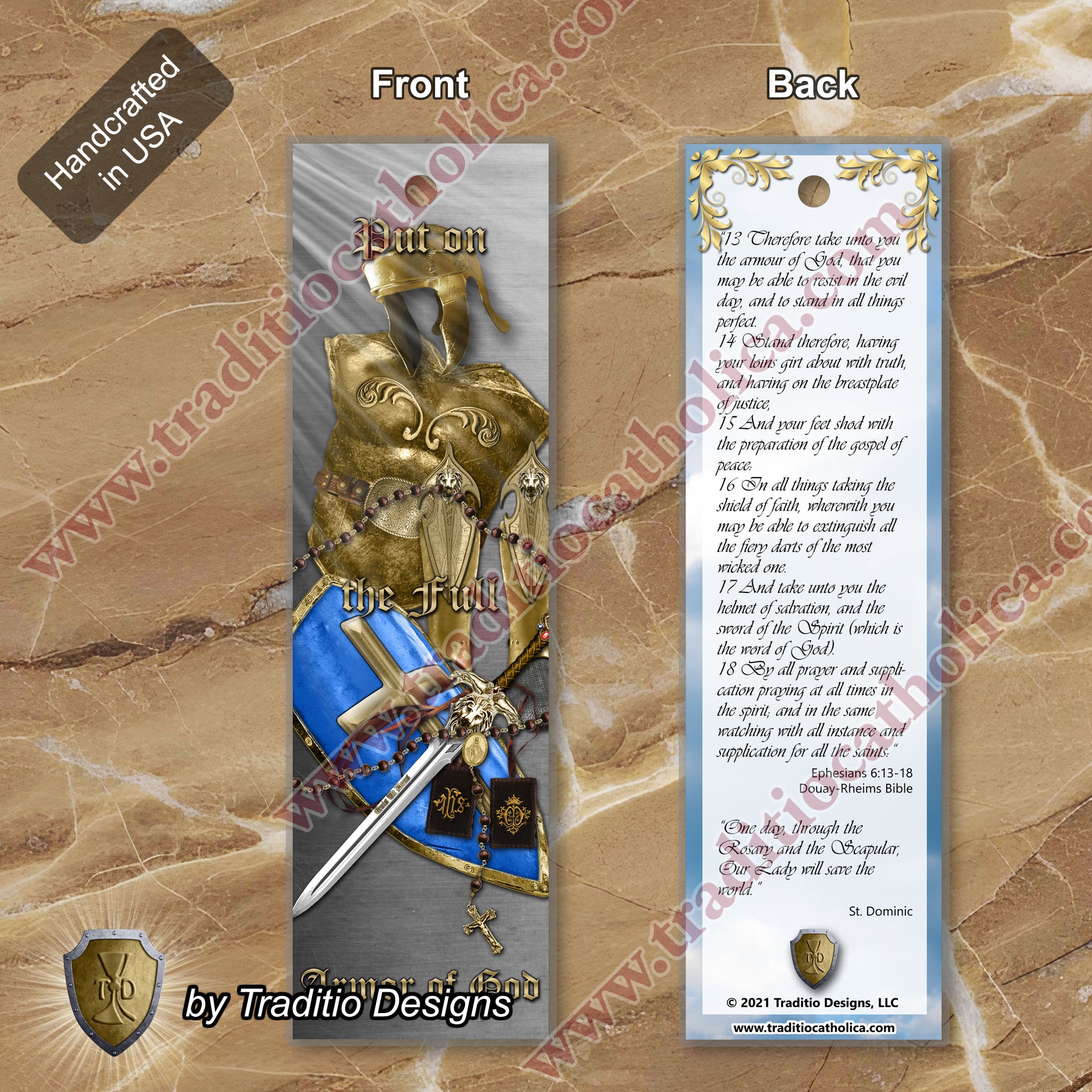 Ephesians 6:13-19 Armor of God Bookmark | St. Dominic Quote | 2 x 7-inch