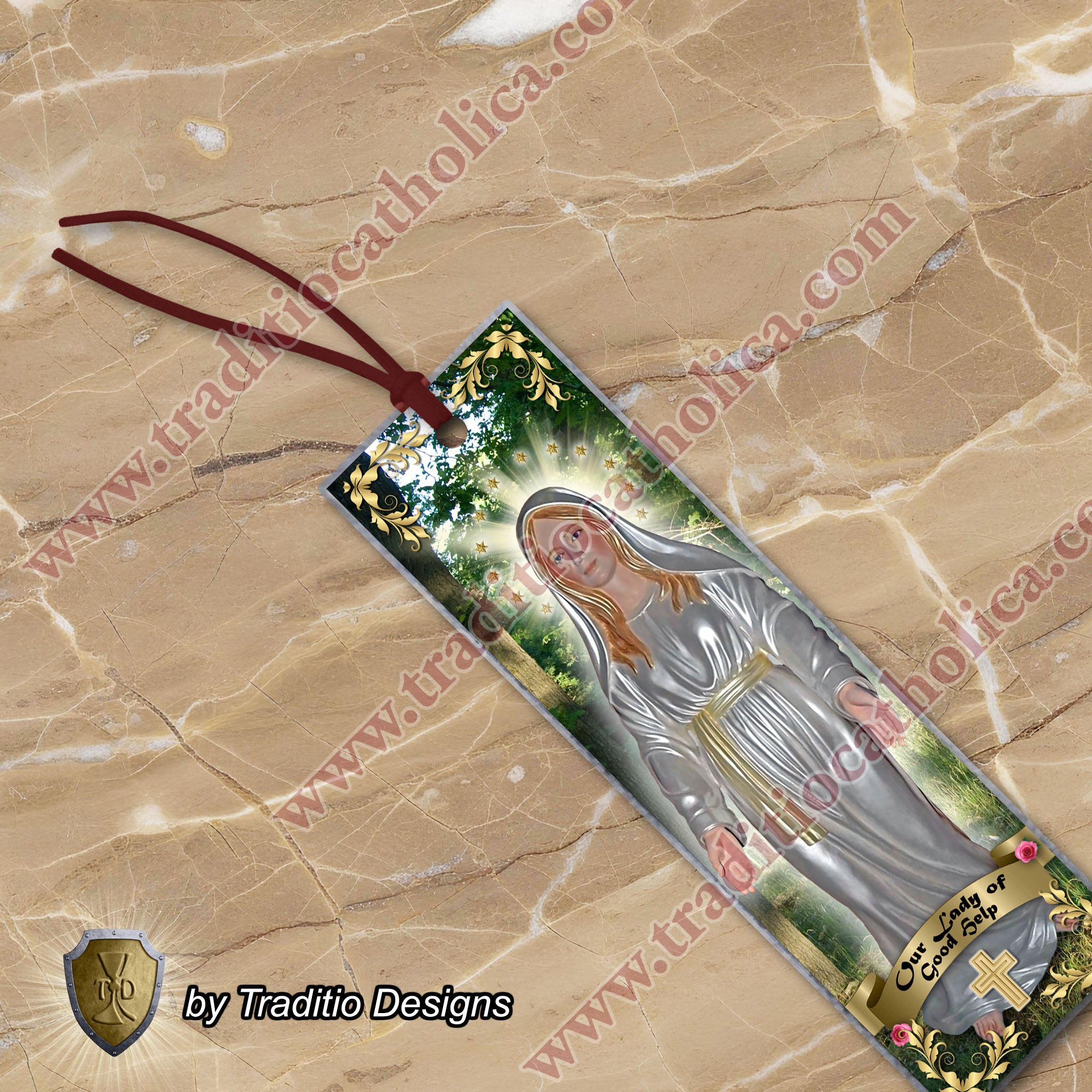 Our Lady of Good Help Statue Art Bookmark | Two-Sided Devotional | 2 x 7-inch