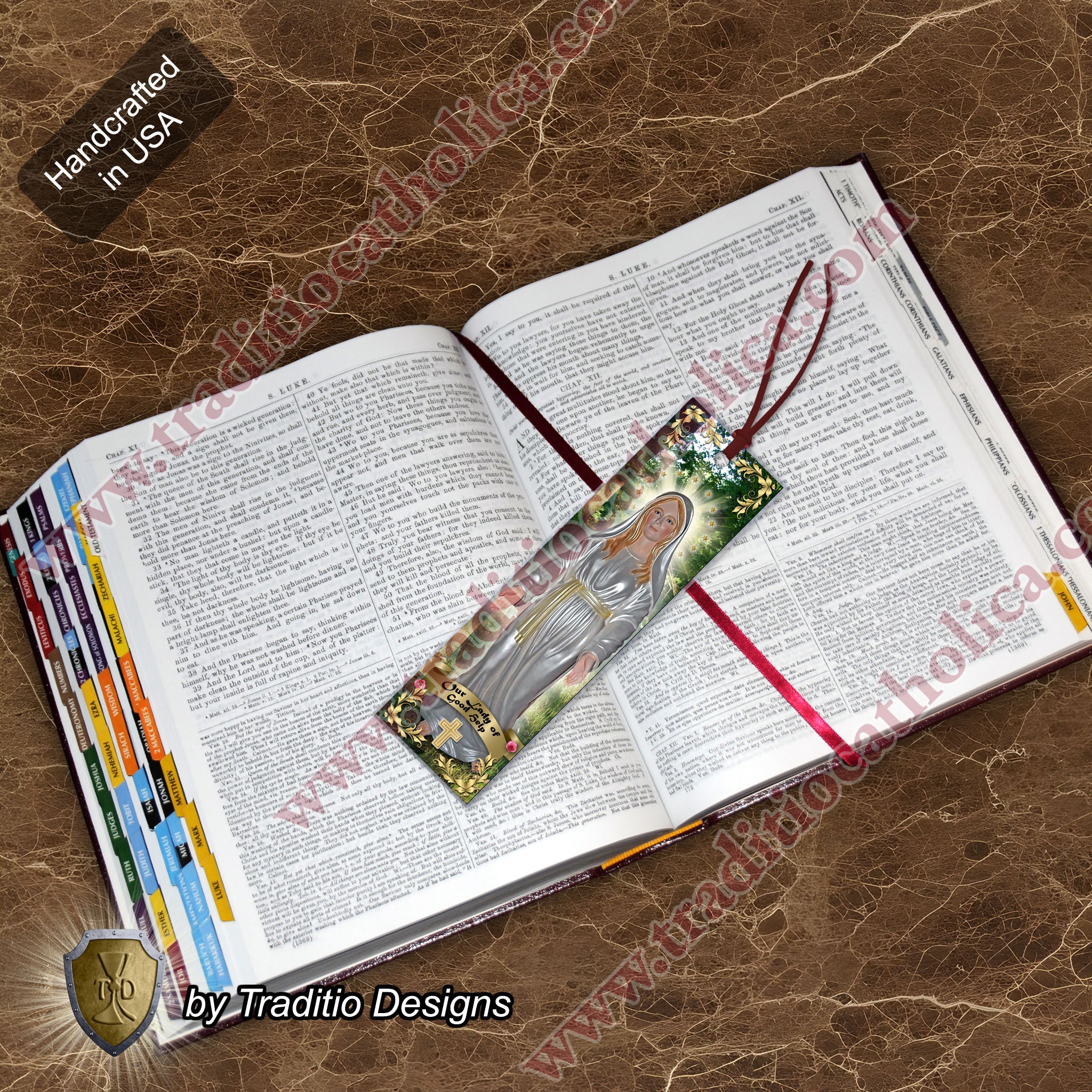 Our Lady of Good Help Statue Art Bookmark | Two-Sided Devotional | 2 x 7-inch