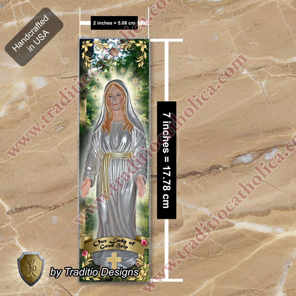 Our Lady of Good Help Statue Art Bookmark | Two-Sided Devotional | 2 x 7-inch