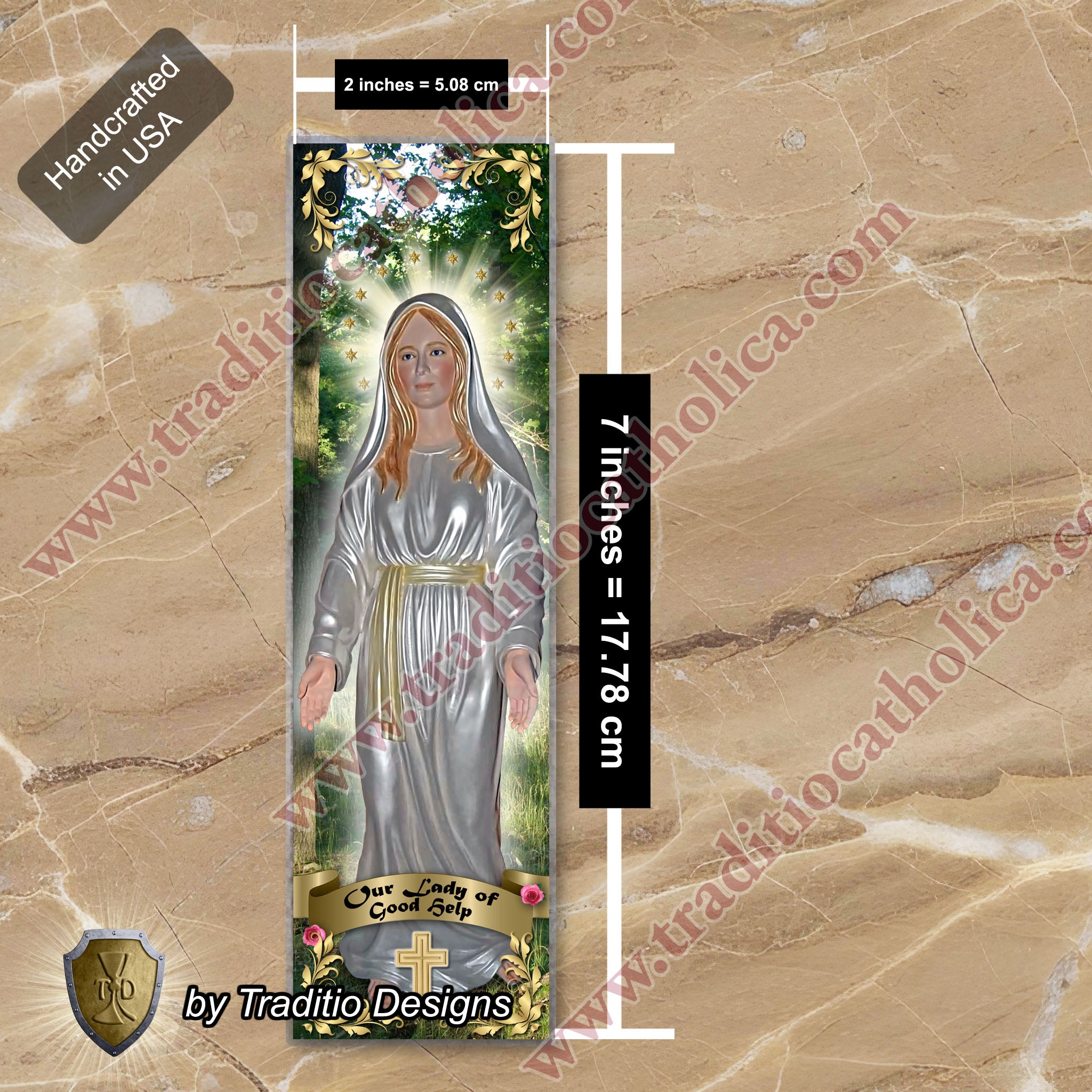 Our Lady of Good Help Statue Art Bookmark | Two-Sided Devotional | 2 x 7-inch