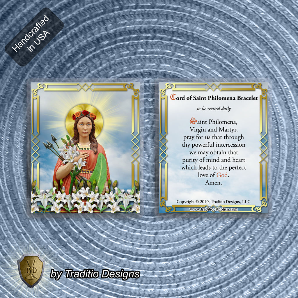 St. Philomena Red & White Devotional Bracelet | 18K Rose Gold Plated Anchor Clasp | Includes Laminated Prayer Card