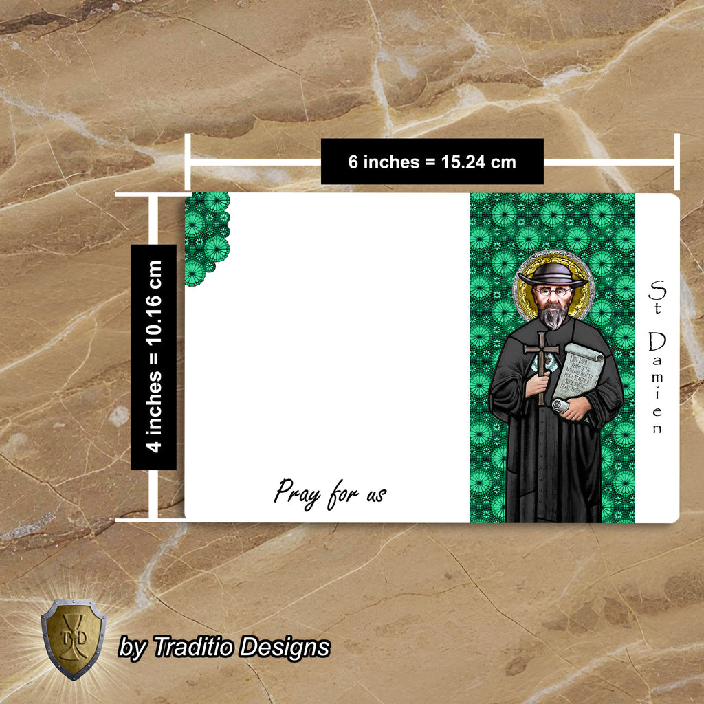 St. Damien of Molokai Stained Glass Greeting Cards | Set of 5 with Gold-Lined Envelopes