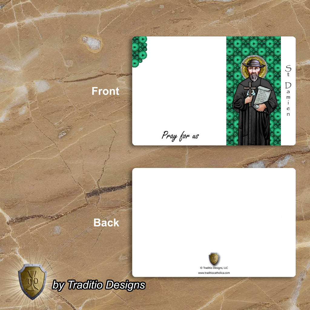 St. Damien of Molokai Stained Glass Greeting Cards | Set of 5 with Gold-Lined Envelopes