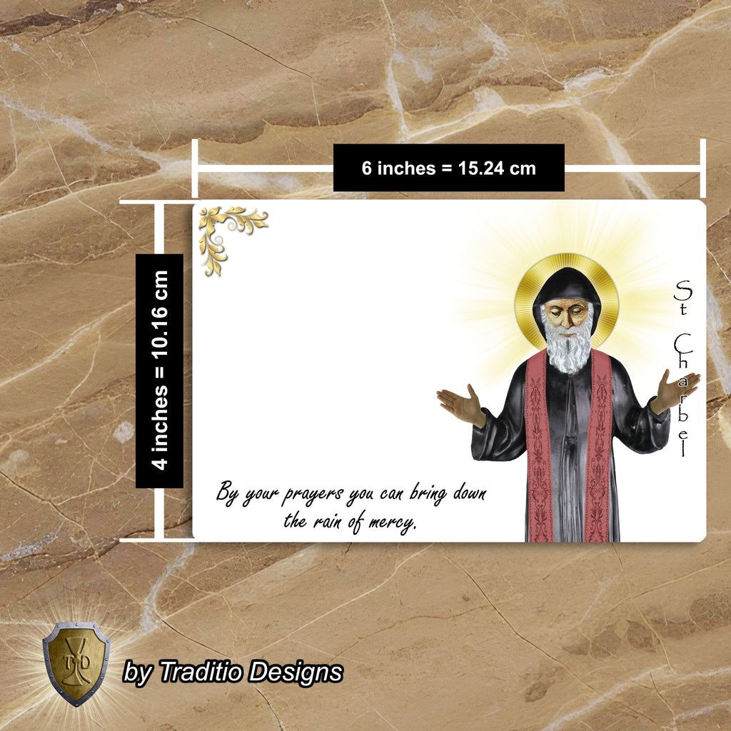 St. Charbel Makhlouf Statue Art Greeting Cards | Set of 5 with Gold-Lined Envelopes