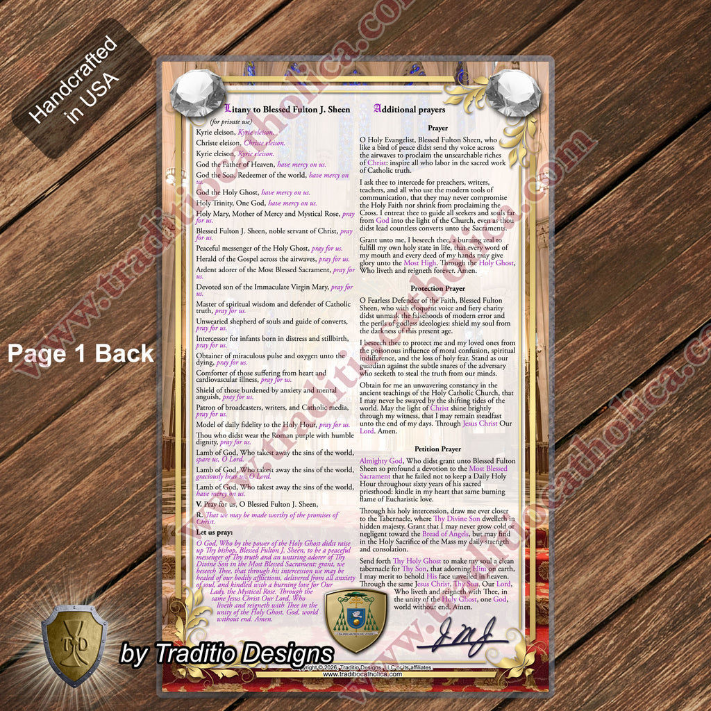Bl. Fulton J. Sheen Large Devotional Prayer Card | Realistic Edition | Laminated 7x11 | Biography, Prayers & Litany