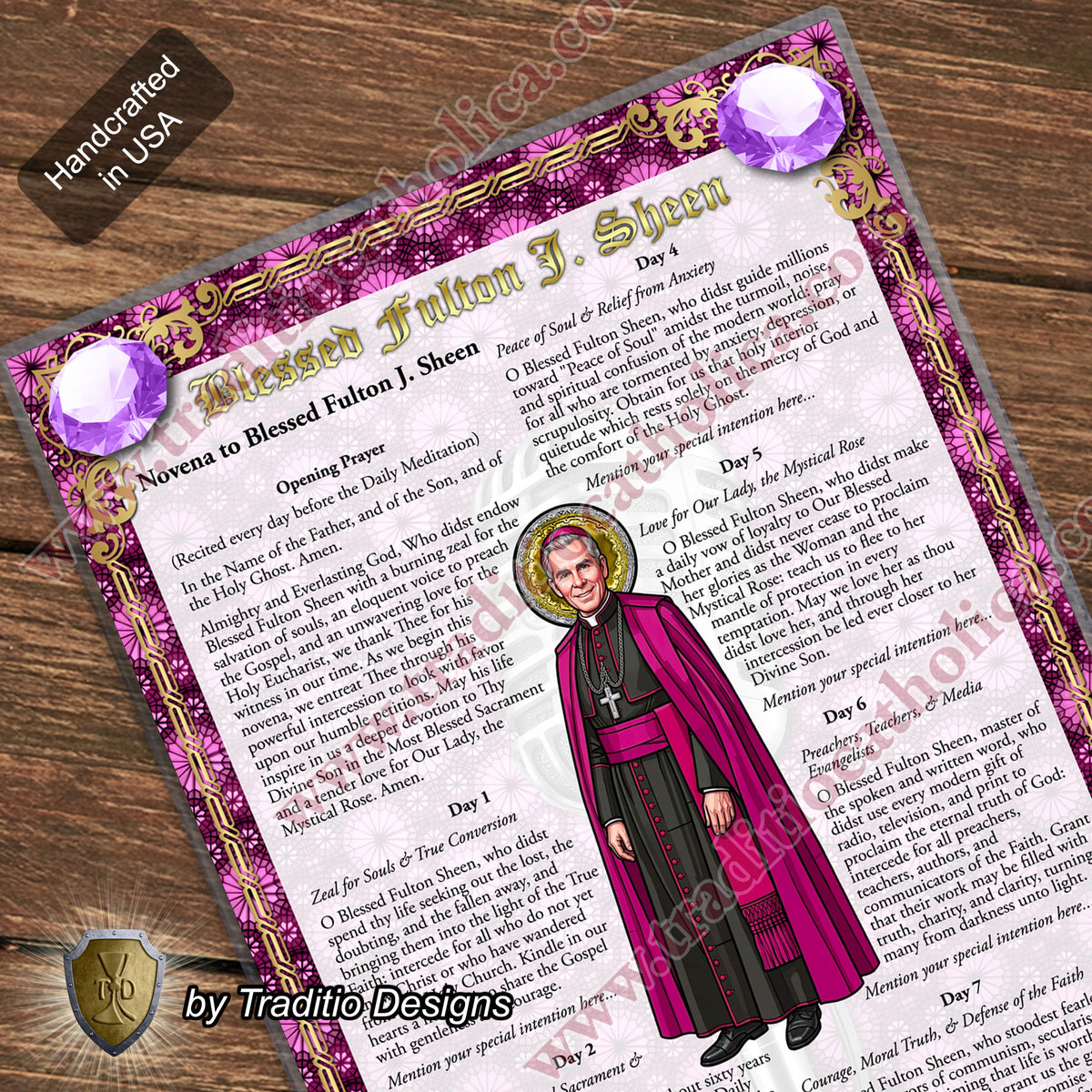 Bl. Fulton J. Sheen Large Devotional Prayer Card | Stained Glass Edition | Laminated 7x11 | Novena & Prayers