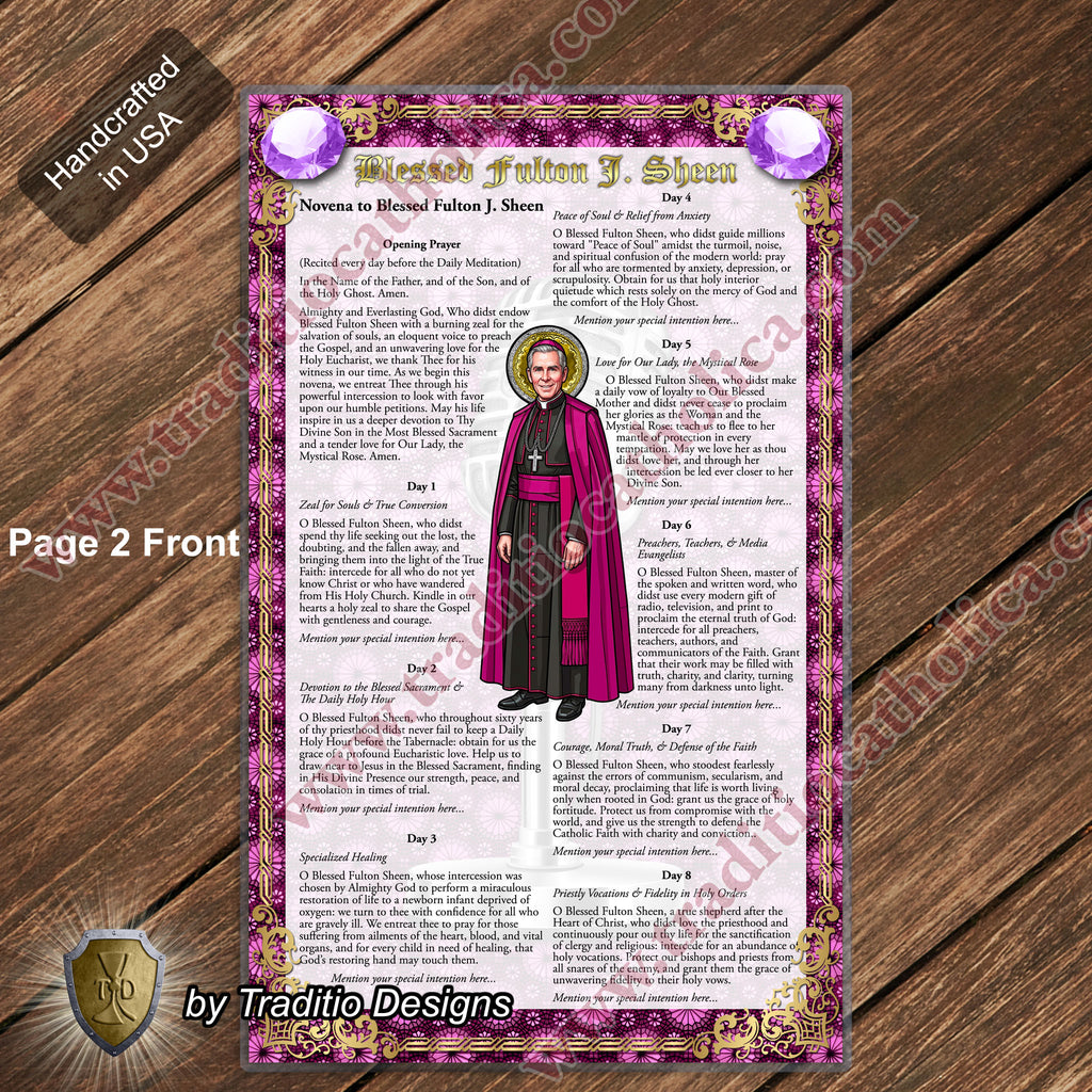 Bl. Fulton J. Sheen Large Devotional Prayer Card | Stained Glass Edition | Laminated 7x11 | Novena & Prayers