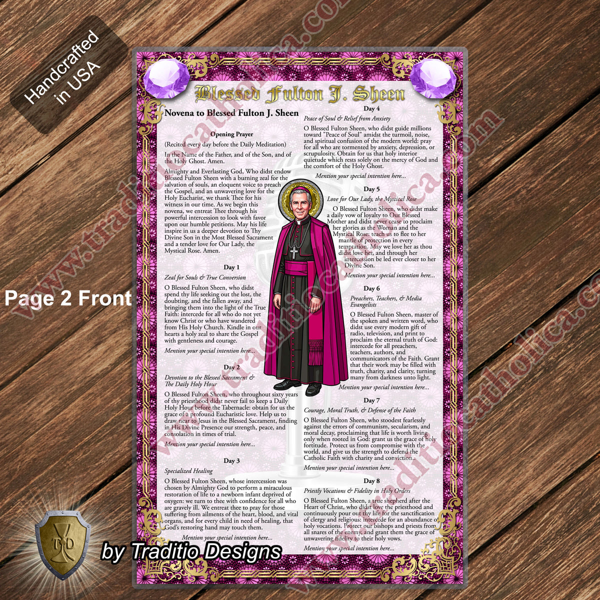 Bl. Fulton J. Sheen Large Devotional Prayer Card | Stained Glass Edition | Laminated 7x11 | Novena & Prayers