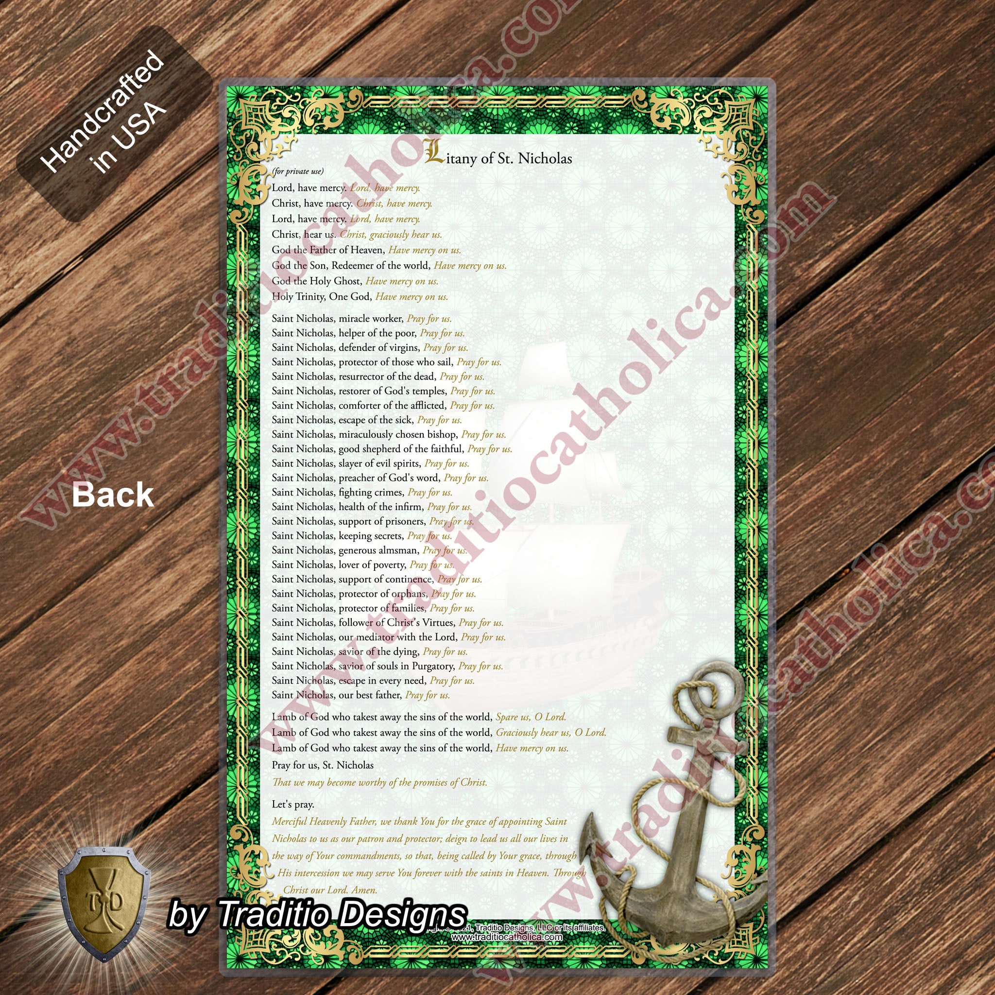 St. Nicholas Large Devotional Prayer Card | Stained Glass Edition | Laminated 7x11 | Powerful Prayers & Litany