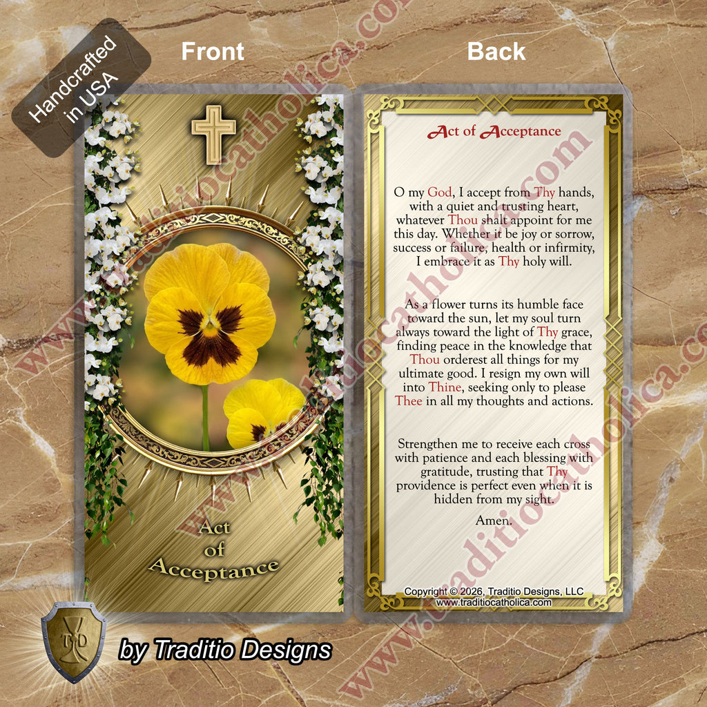 Act of Acceptance | Resignation to the Divine Will & Peace of Heart | Laminated Floral Botanical Design