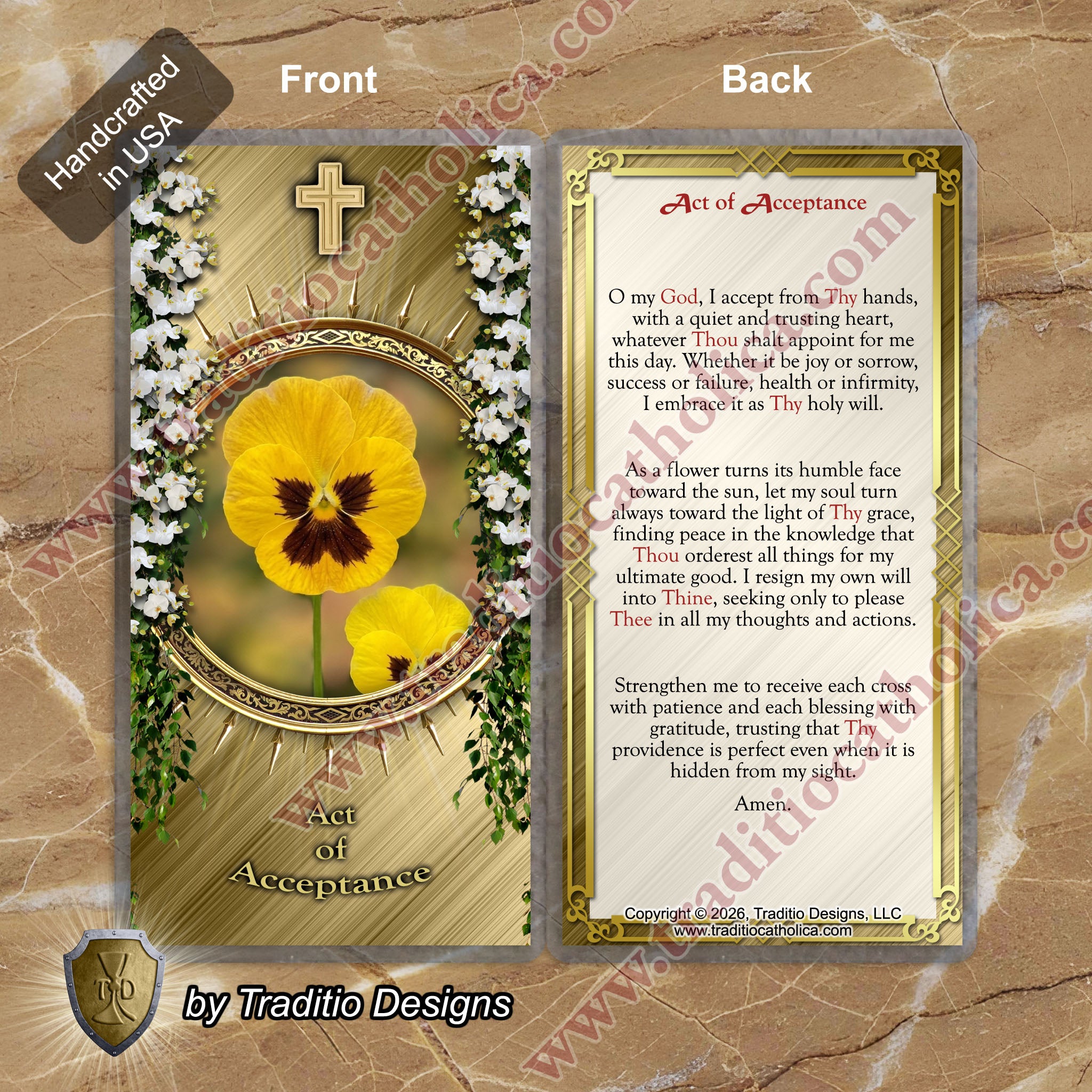 Act of Acceptance | Resignation to the Divine Will & Peace of Heart | Laminated Floral Botanical Design