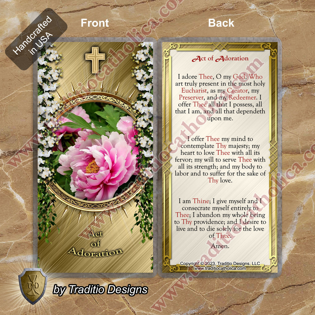 Act of Adoration | Eucharistic Devotion & Total Consecration | Laminated Floral Botanical Design