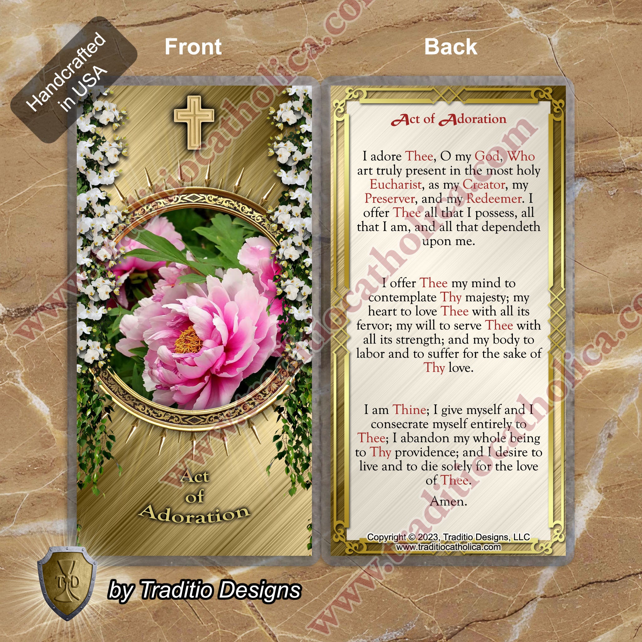 Act of Adoration | Eucharistic Devotion & Total Consecration | Laminated Floral Botanical Design