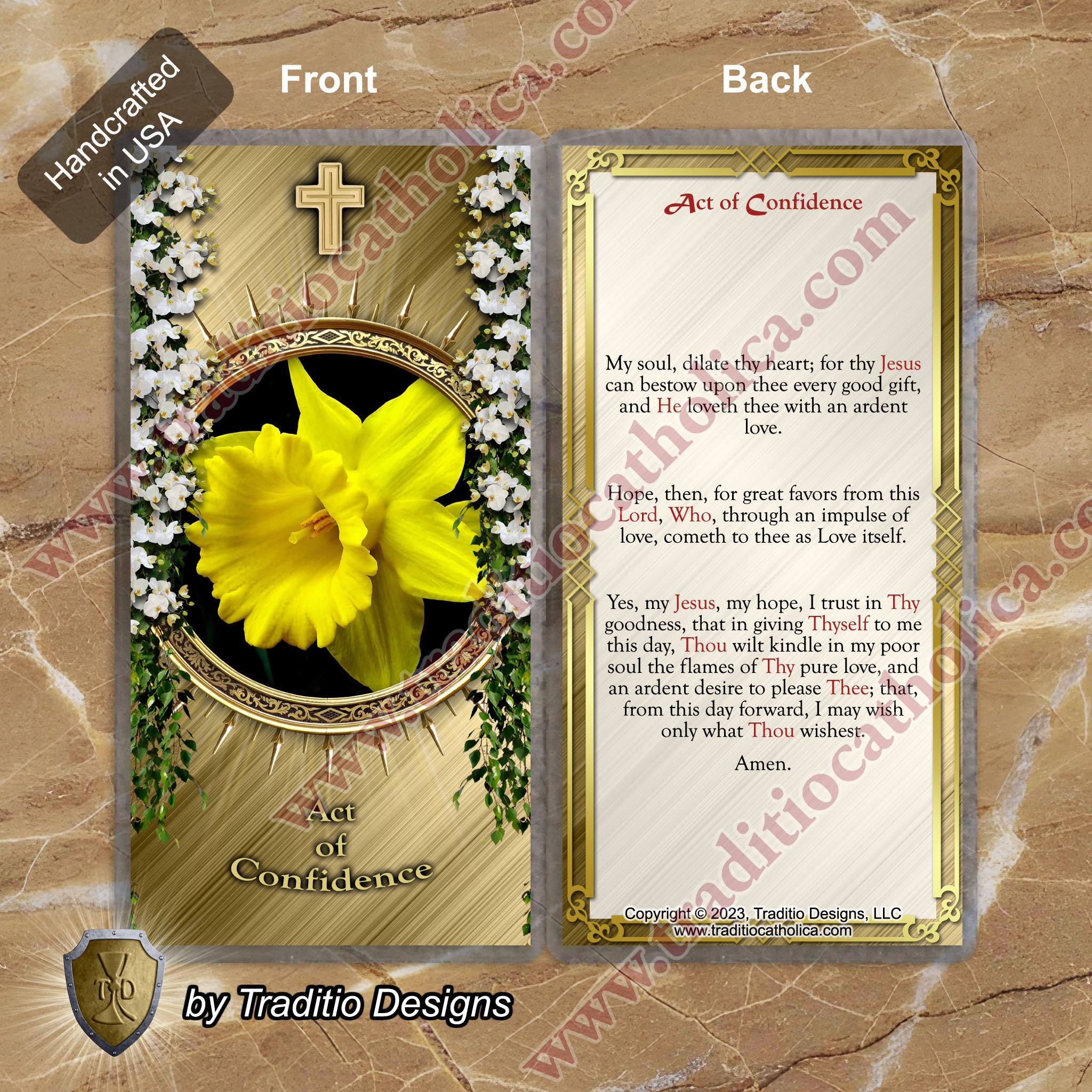Act of Confidence | Trust in Divine Providence & Ardent Love | Laminated Floral Botanical Design