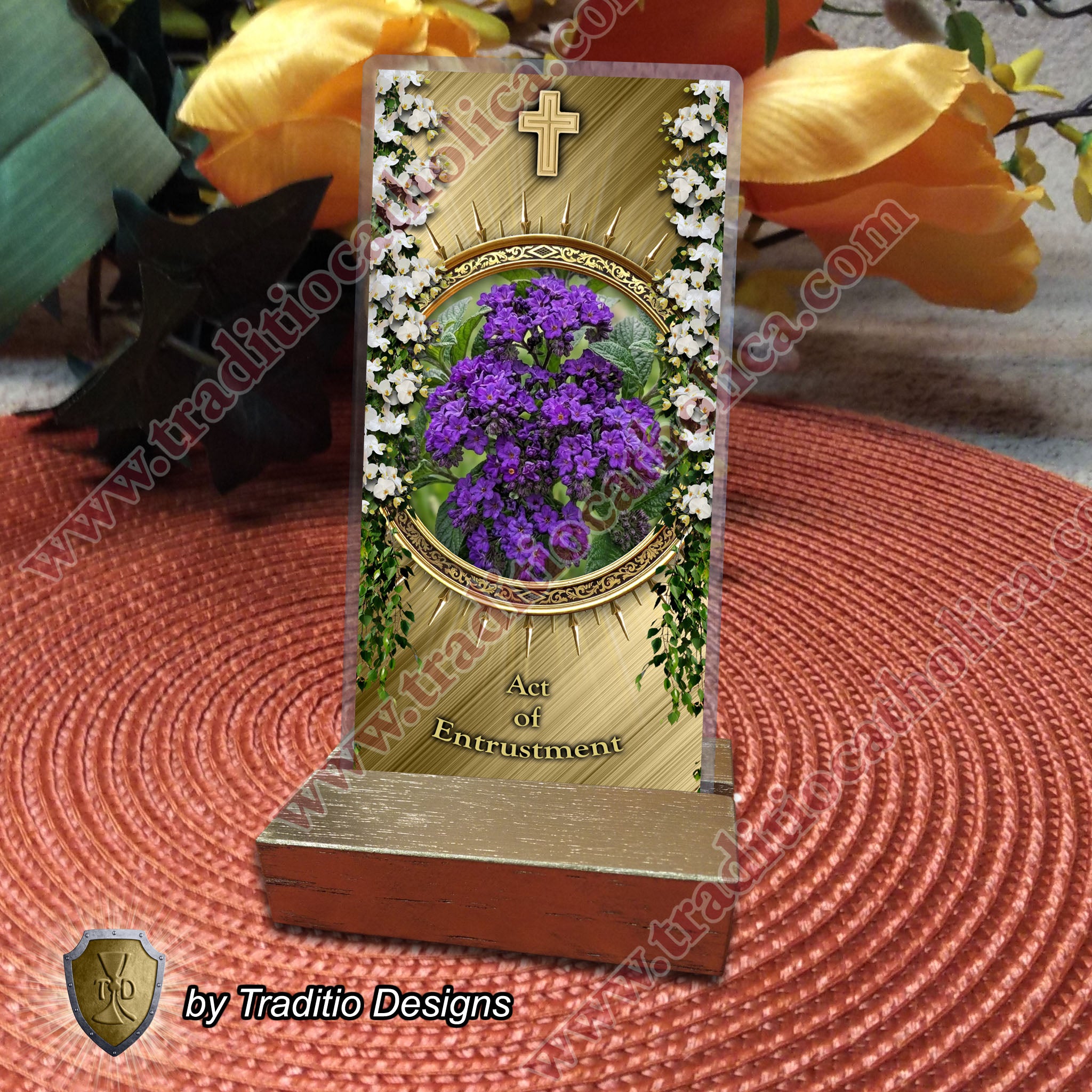 Act of Entrustment | Trust in Divine Providence & Peaceful Abandonment | Laminated Floral Botanical Design