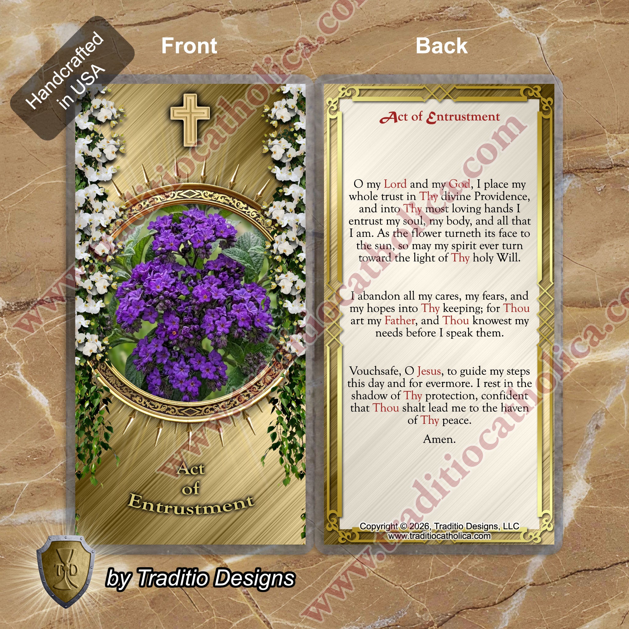 Act of Entrustment | Trust in Divine Providence & Peaceful Abandonment | Laminated Floral Botanical Design