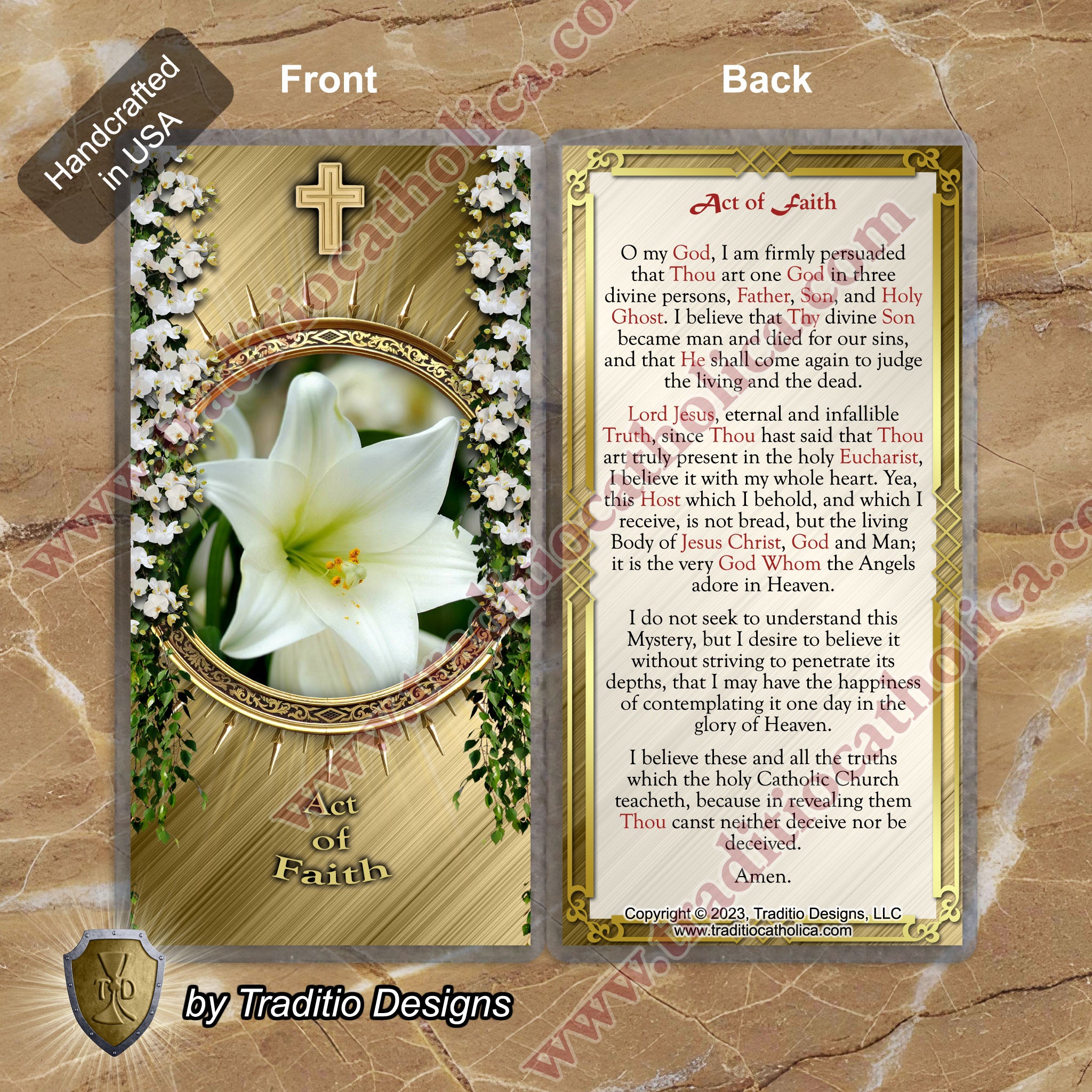 Act of Faith | Firm Persuasion & Eucharistic Adoration | Laminated Floral Botanical Design