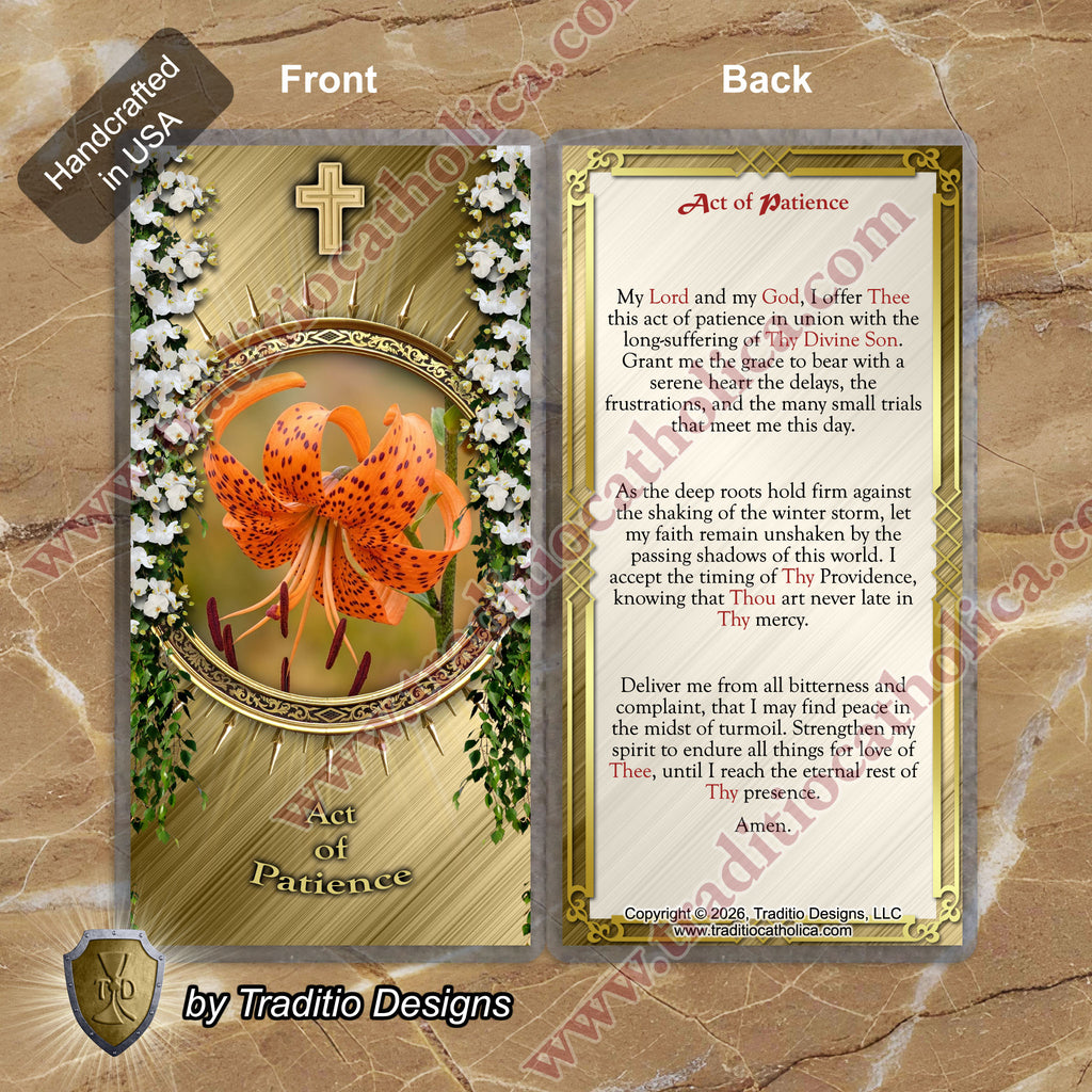 Act of Patience | Serenity in Trials & Trust in Divine Providence | Laminated Floral Botanical Design