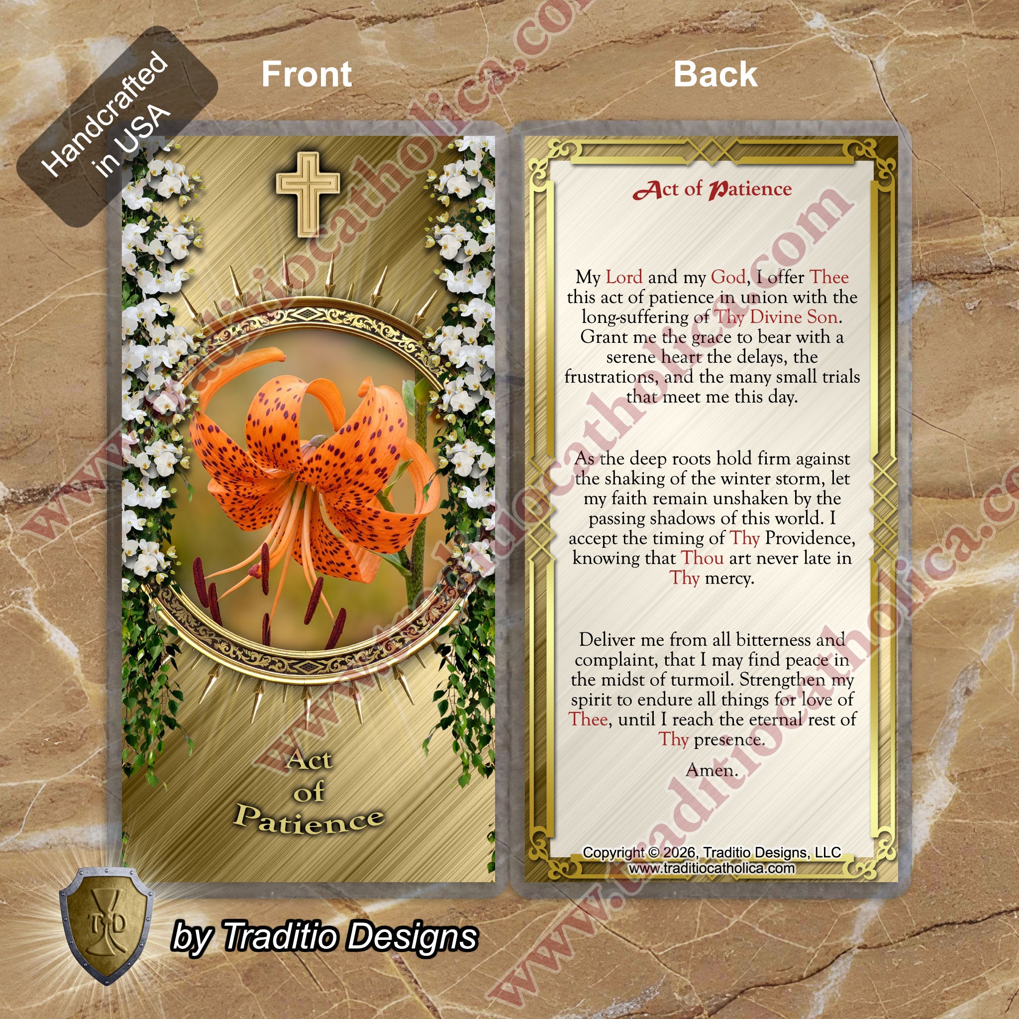 Act of Patience | Serenity in Trials & Trust in Divine Providence | Laminated Floral Botanical Design