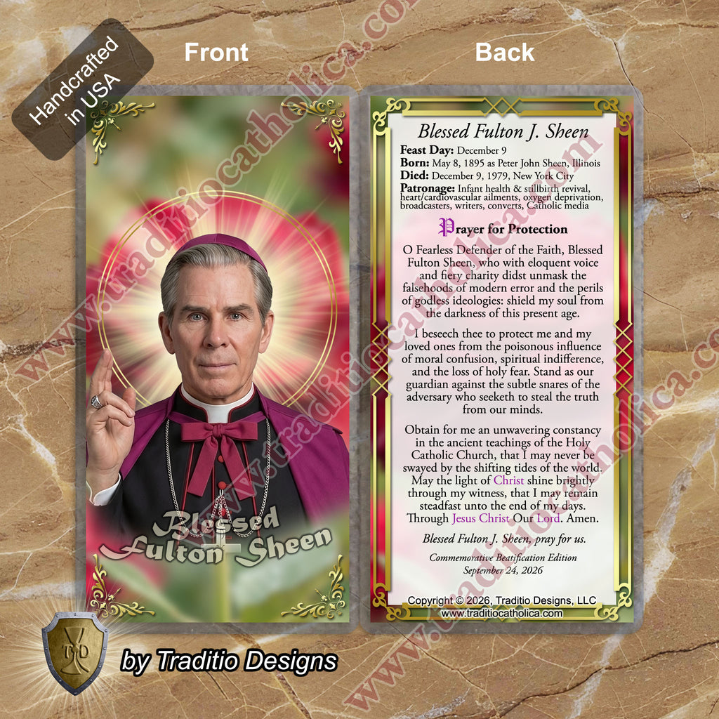 Bl. Fulton J. Sheen Prayer Card | Infant Health, Heart Relief & Broadcasters | Laminated Face Design