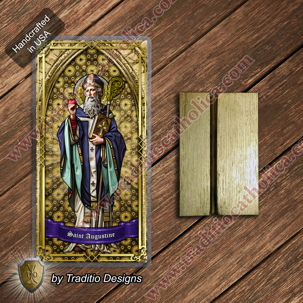 St. Augustine | Sore Eyes, Sore Throats & Recovery from Vice | Laminated Stained Glass Gold Design