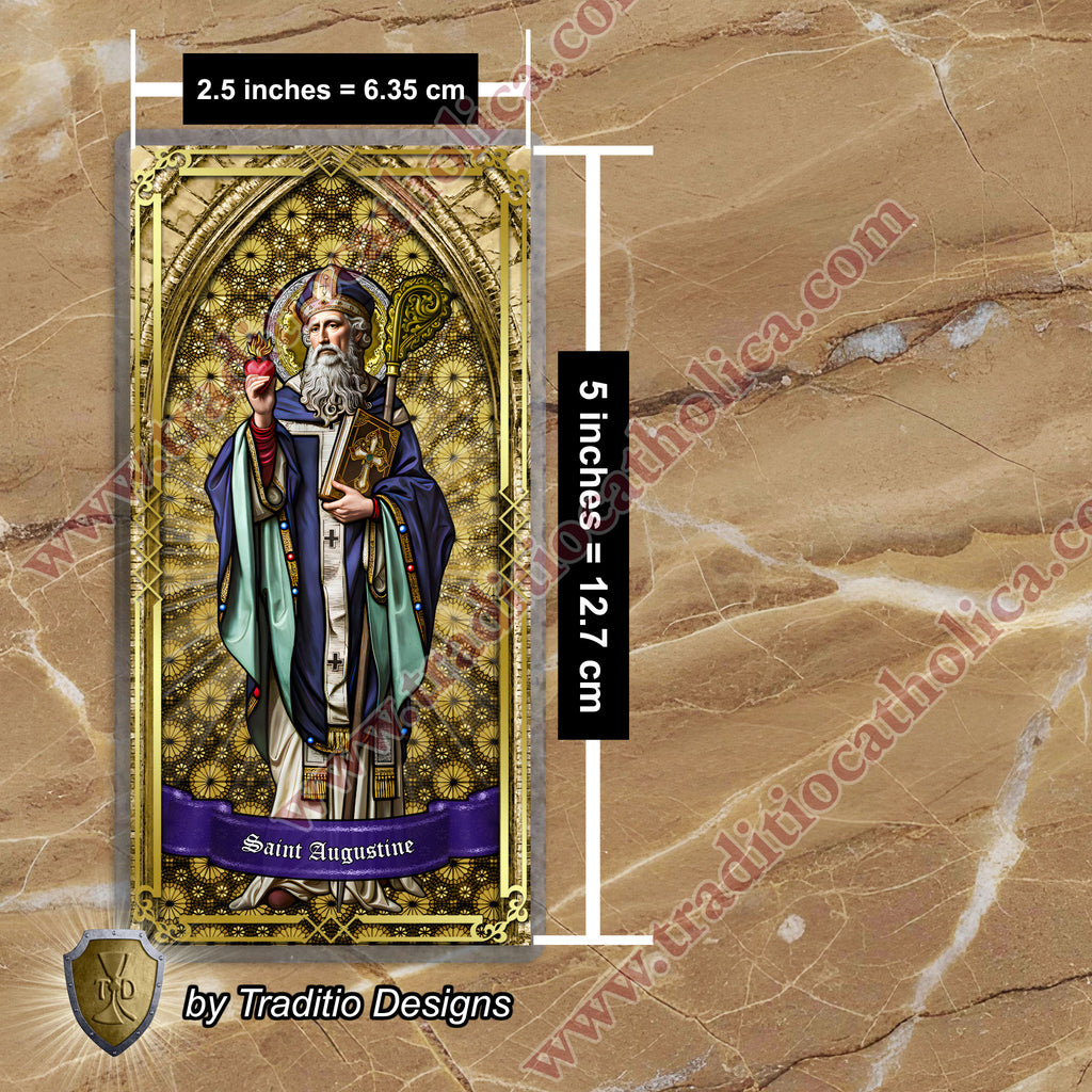 St. Augustine | Sore Eyes, Sore Throats & Recovery from Vice | Laminated Stained Glass Gold Design