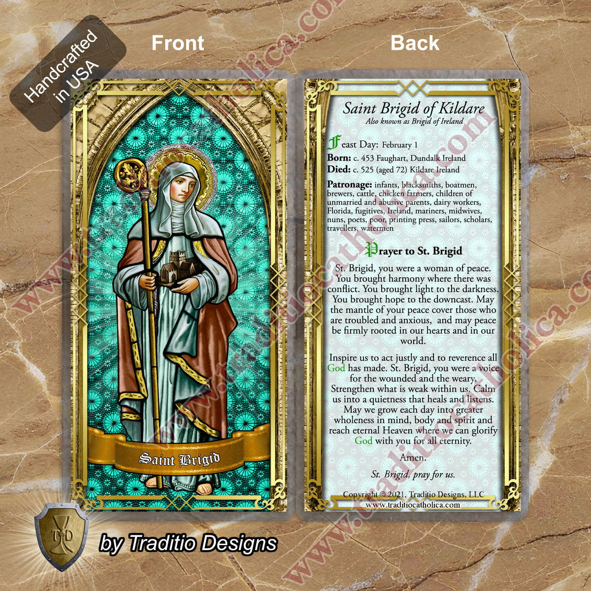 St. Brigid of Kildare Limited Edition Royal Rosary | 18K Gold | Midwifery, Infant Protection & Safe Birth | Golden Sandstone & Hand-Painted Porcelain