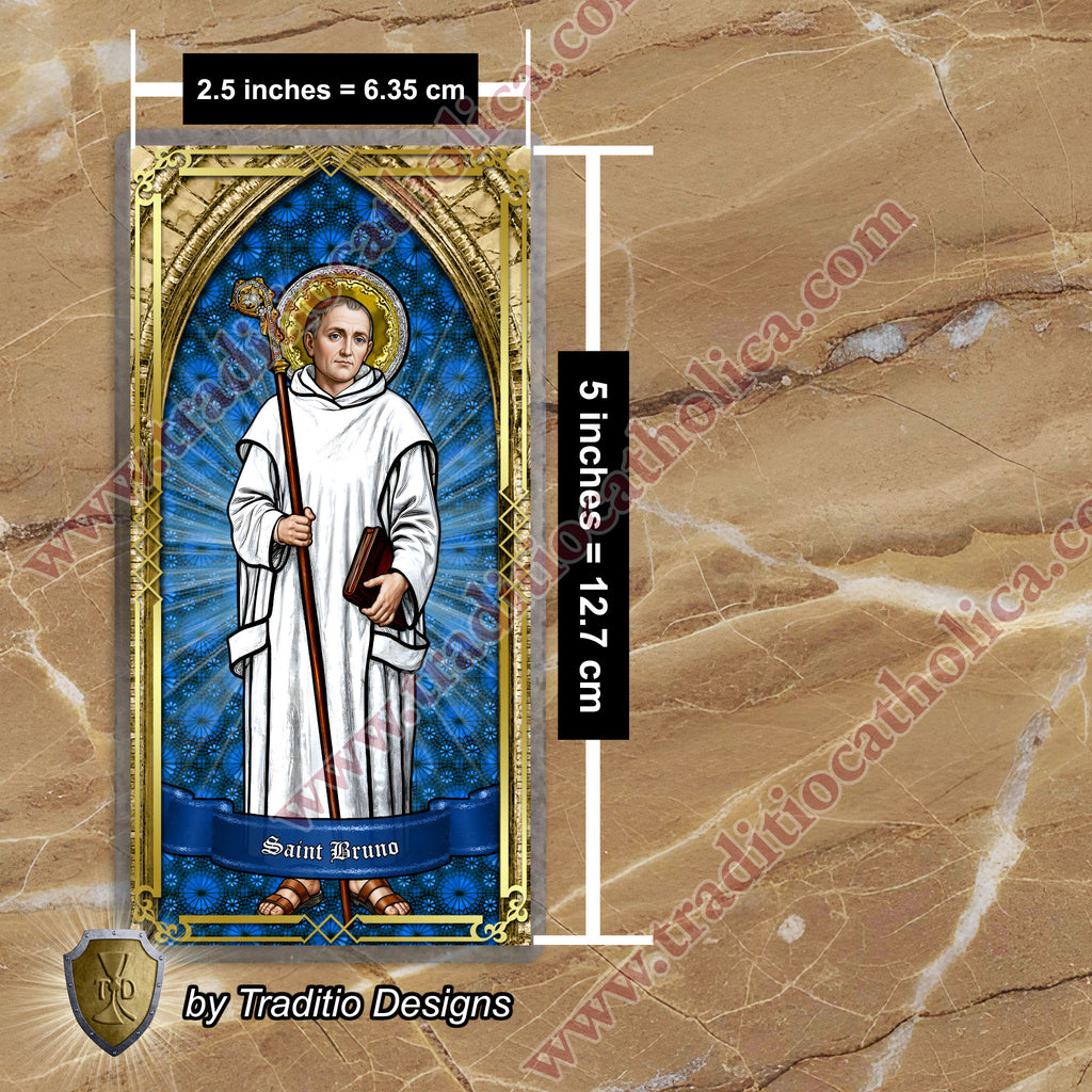 St. Bruno | Spiritual Oppression, Peace of Mind & Sensory Healing | Laminated Stained Glass Gold Design