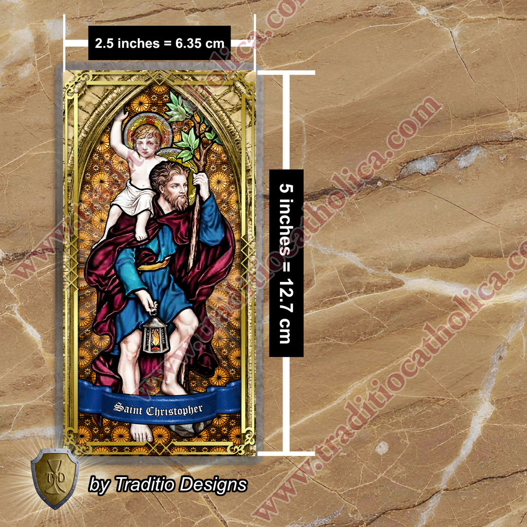 St. Christopher | Safety in Travel, Protection from Storms & Physical Strength | Laminated Stained Glass Gold Design