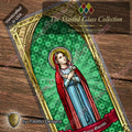 St. Maria Goretti, Patron of Crime Victims | Catholic prayer holy card | Laminated Stained Glass Gold Design