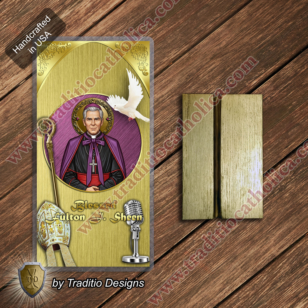 Bl. Fulton J. Sheen Prayer Card | Infant Health, Heart Relief & Broadcasters | Laminated Round Icon Design