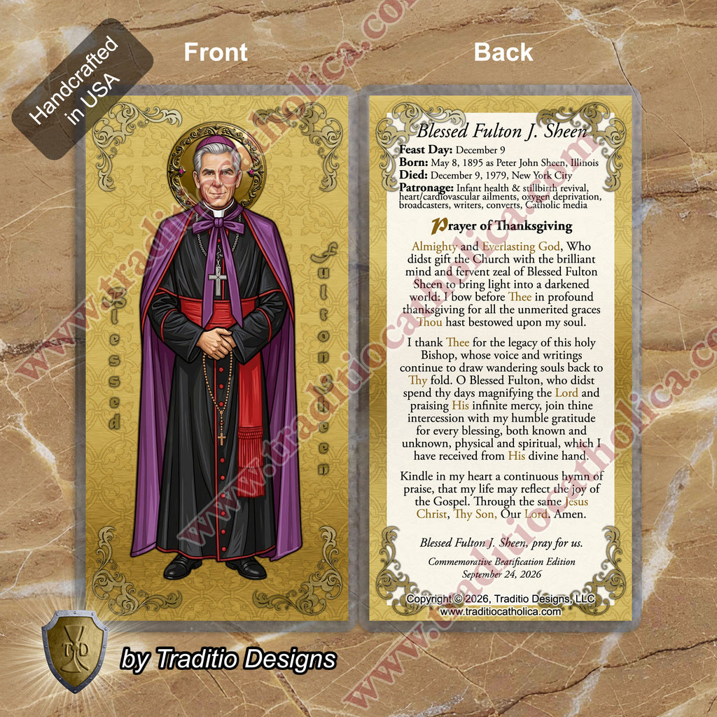 Bl. Fulton J. Sheen Prayer Card | Infant Health, Heart Relief & Broadcasters | Laminated Full Icon Design