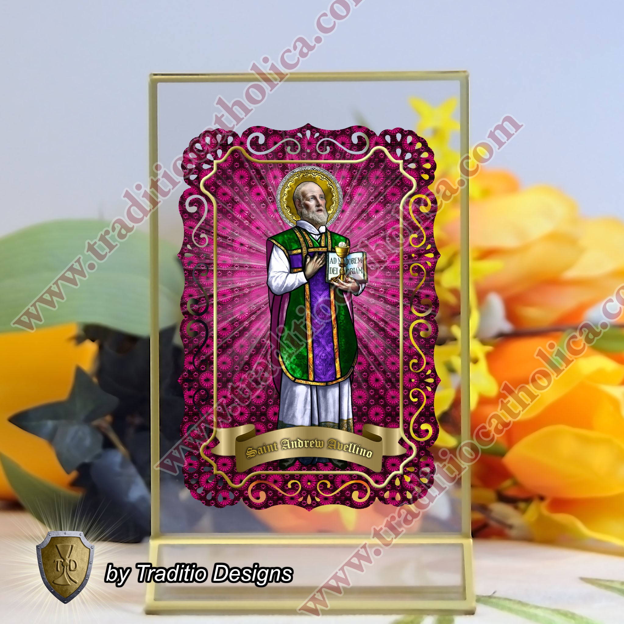 St. Andrew Avellino, Patron of Stroke Victims - Catholic prayer holy card - Handcrafted Lace card