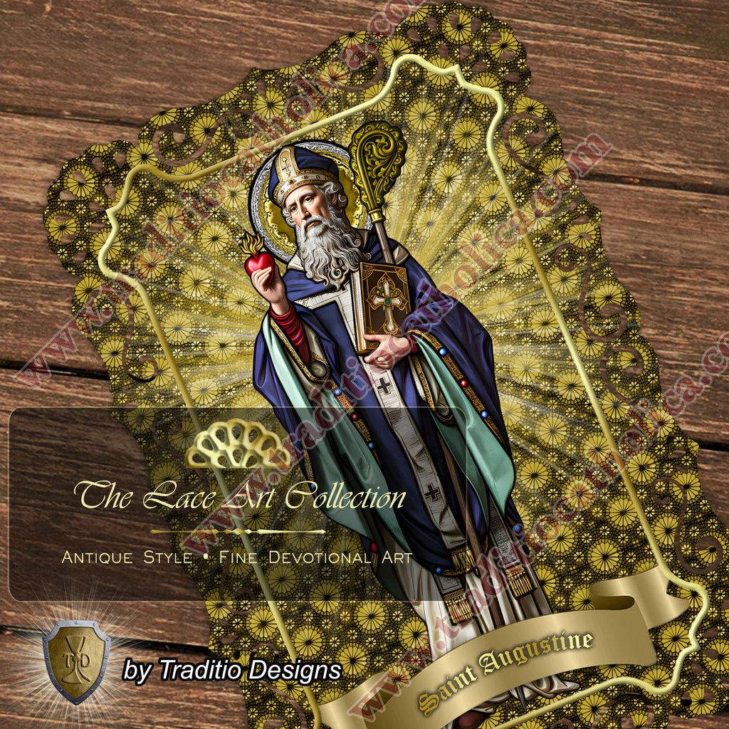 St. Augustine | Sore Eyes, Sore Throats & Recovery from Vice | Catholic holy lace card | 4x6 Stained Glass Edition