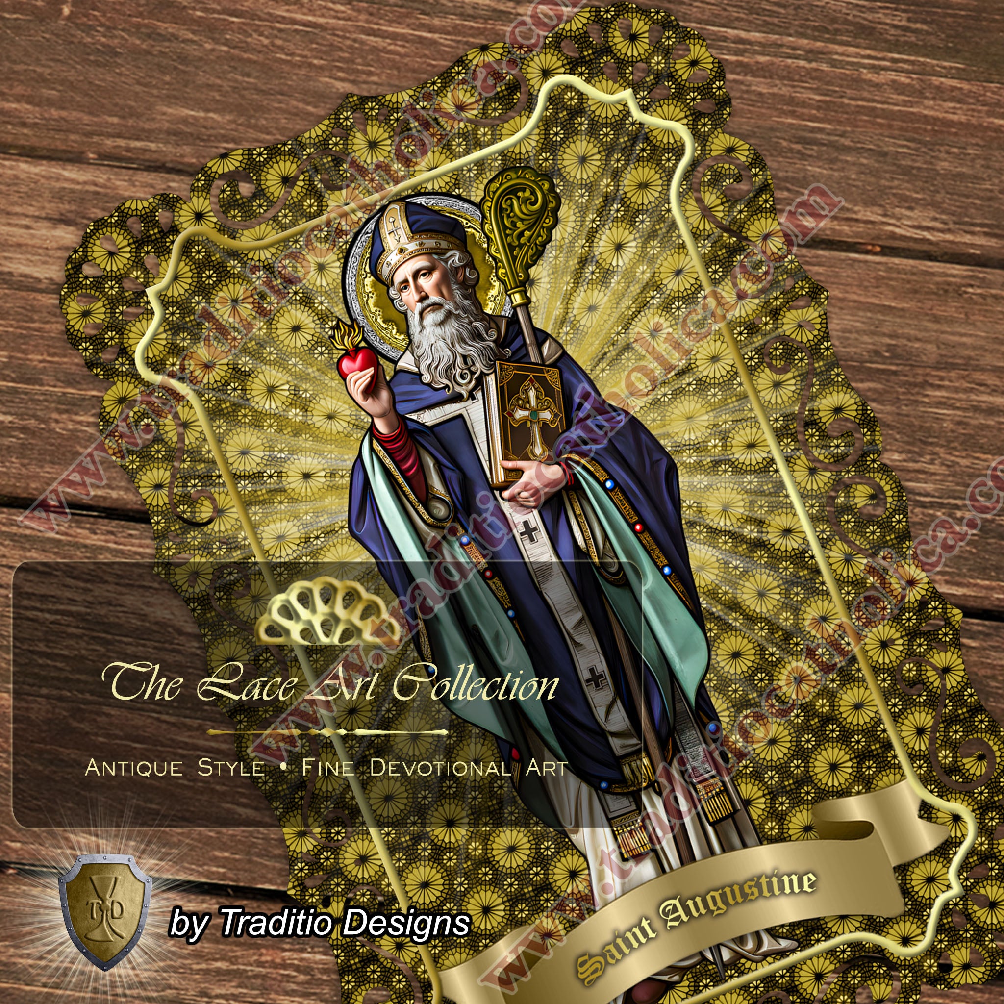 St. Augustine | Sore Eyes, Sore Throats & Recovery from Vice | Catholic holy lace card | 4x6 Stained Glass Edition