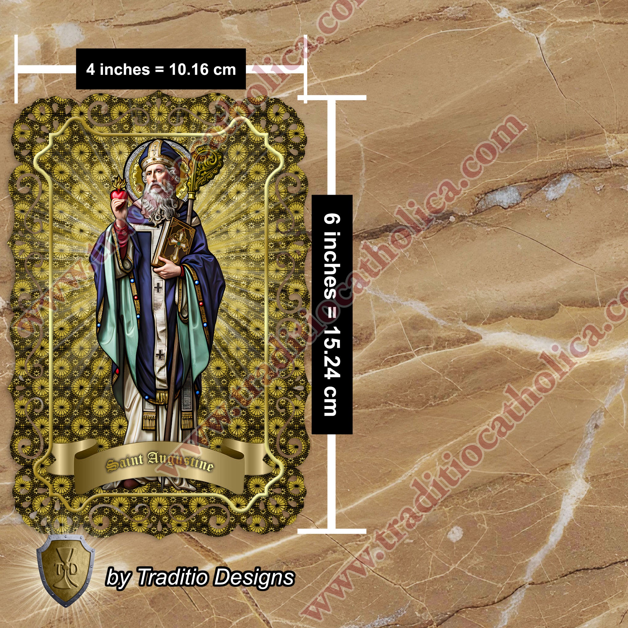 St. Augustine | Sore Eyes, Sore Throats & Recovery from Vice | Catholic holy lace card | 4x6 Stained Glass Edition