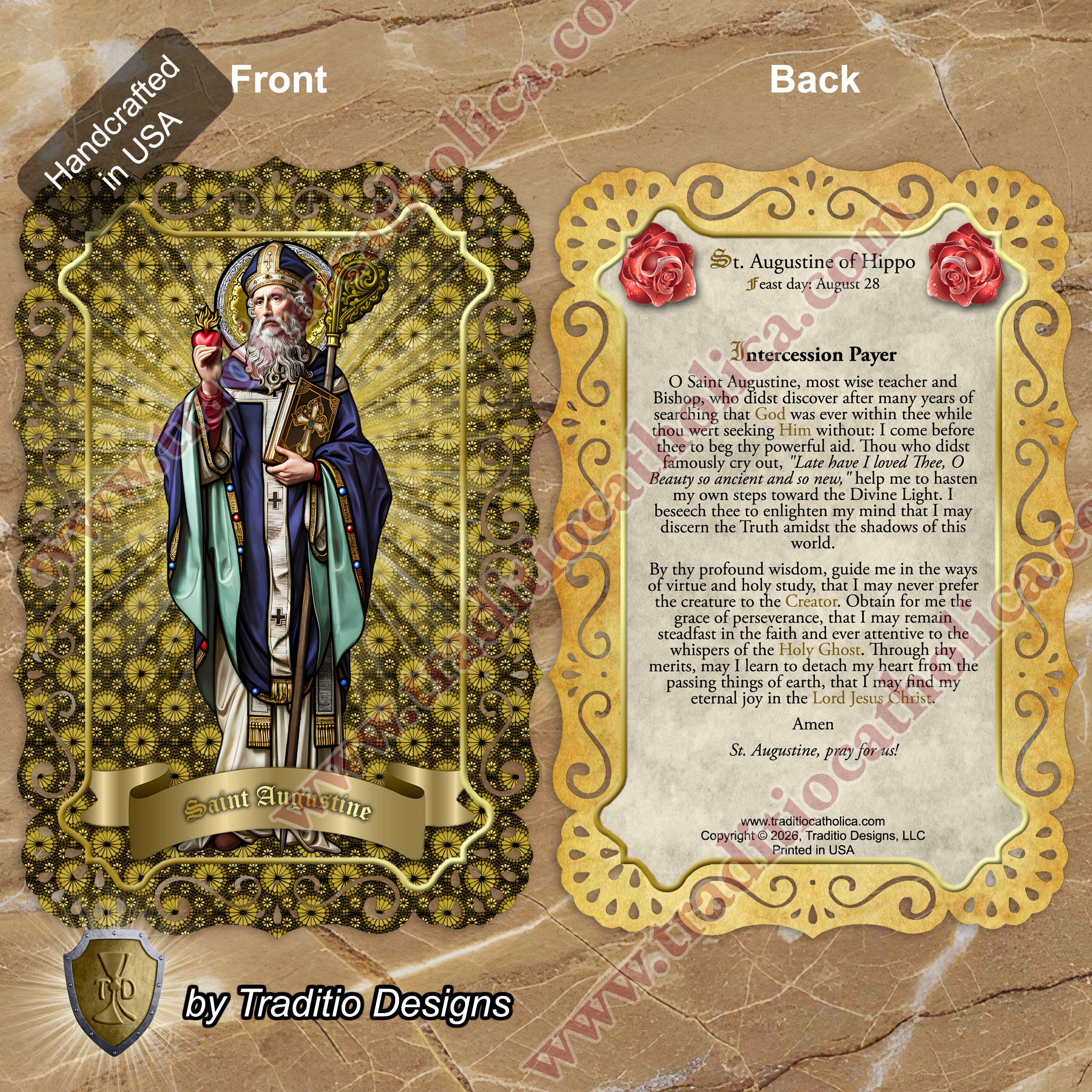 St. Augustine | Sore Eyes, Sore Throats & Recovery from Vice | Catholic holy lace card | 4x6 Stained Glass Edition