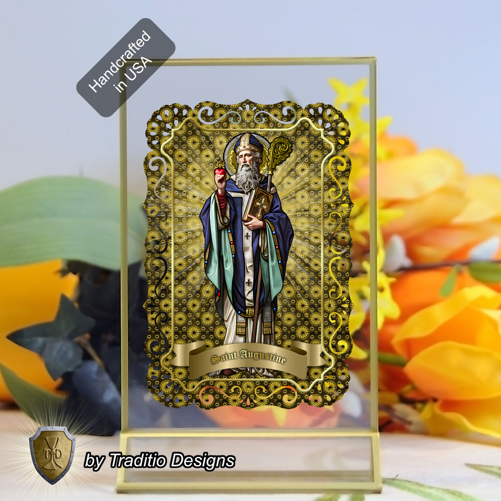 St. Augustine | Sore Eyes, Sore Throats & Recovery from Vice | Catholic holy lace card | 4x6 Stained Glass Edition