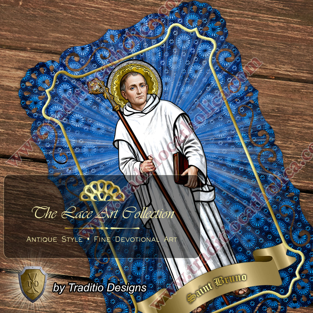 St. Bruno | Spiritual Oppression, Peace of Mind & Sensory Healing | Catholic holy lace card | 4x6 Stained Glass Edition