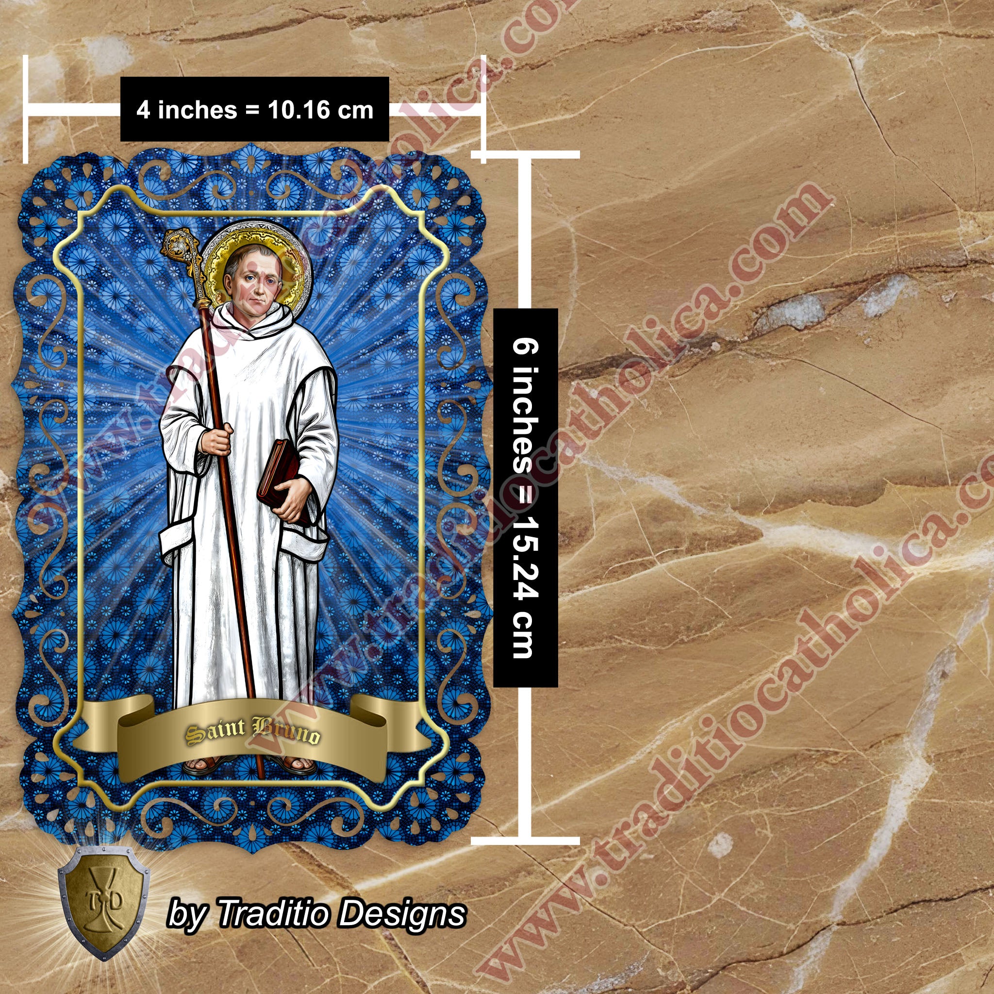 St. Bruno | Spiritual Oppression, Peace of Mind & Sensory Healing | Catholic holy lace card | 4x6 Stained Glass Edition