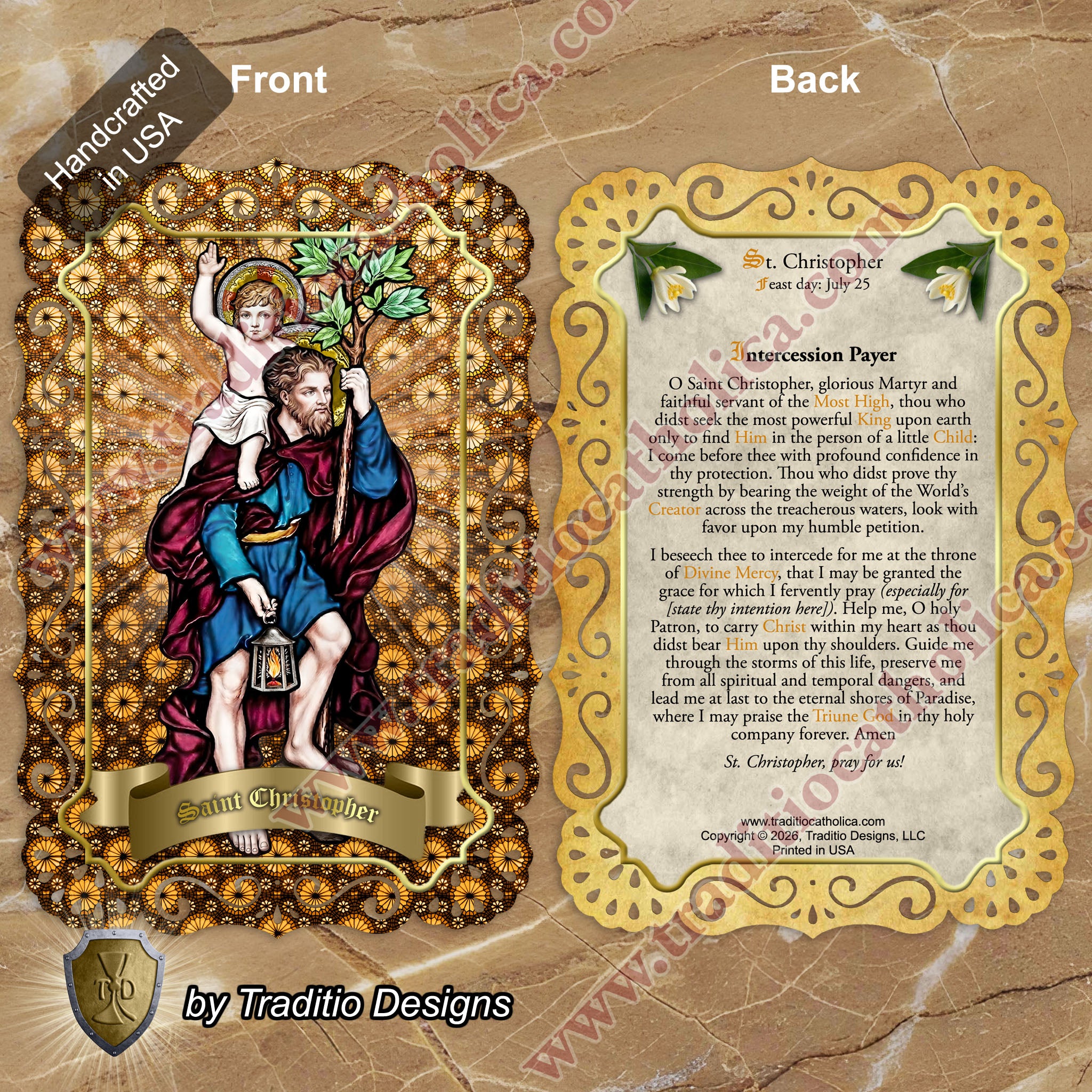 St. Christopher | Safety in Travel, Protection from Storms & Physical Strength | 4x6 Lace Card Edition