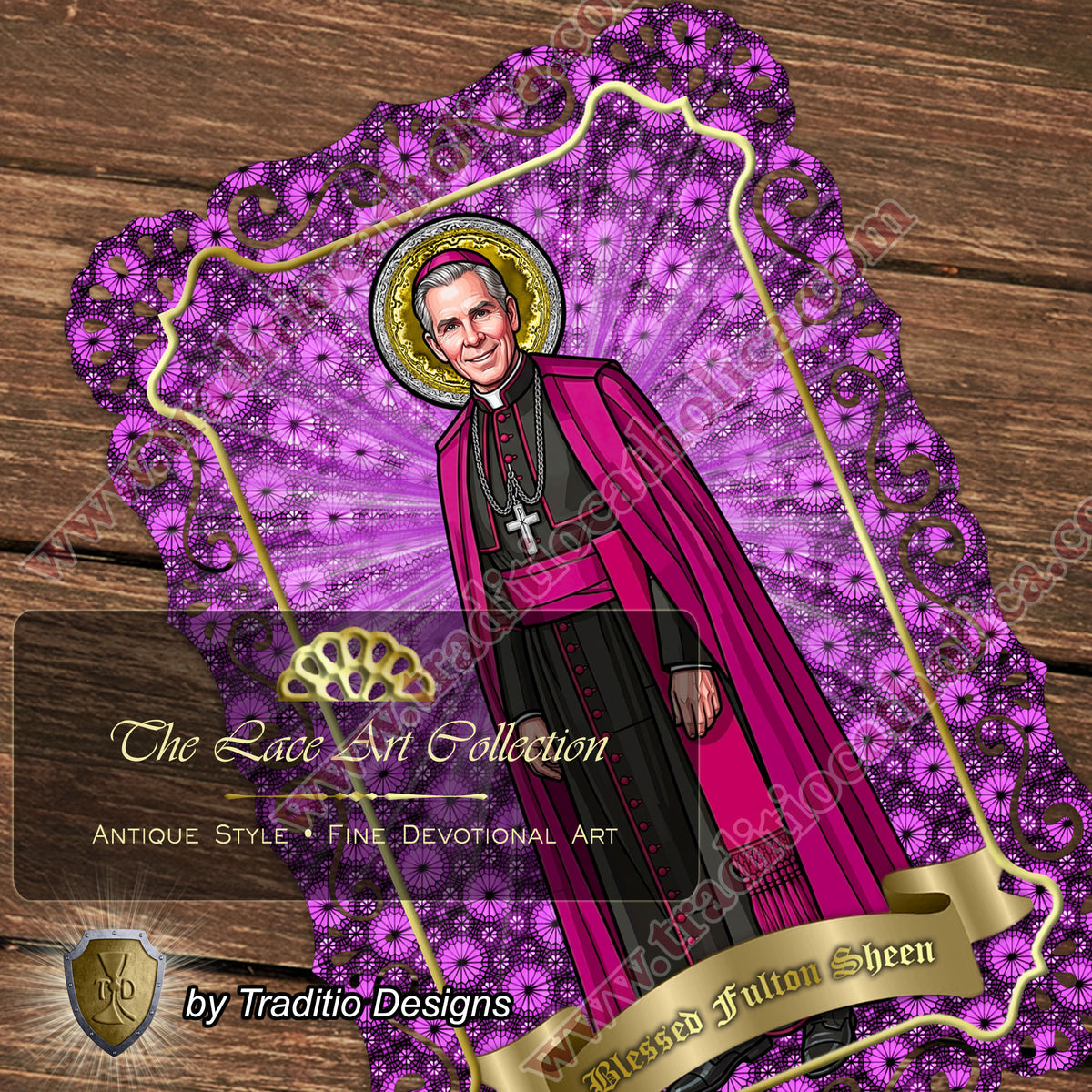 Bl. Fulton J. Sheen | Infant Health, Heart Relief & Broadcasters | Catholic holy lace card | 4x6 Stained Glass Edition