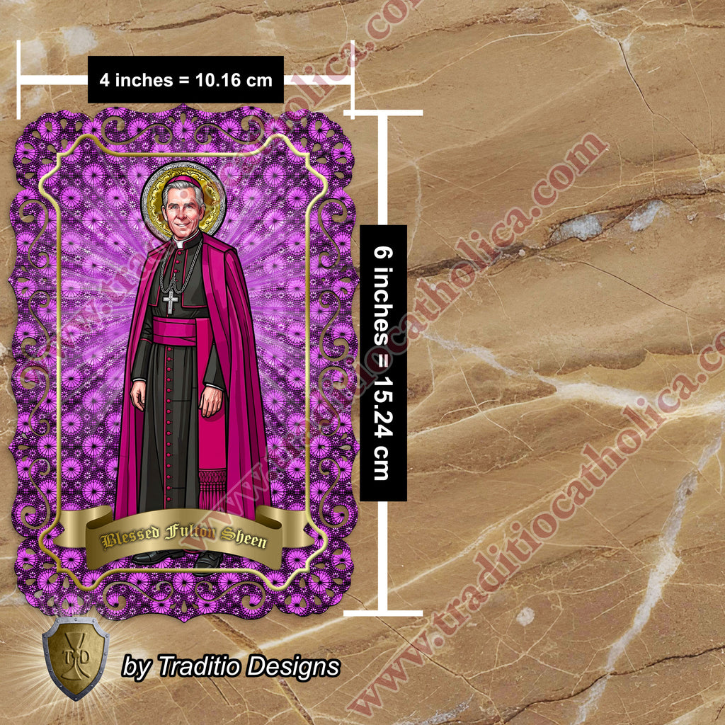 Bl. Fulton J. Sheen | Infant Health, Heart Relief & Broadcasters | Catholic holy lace card | 4x6 Stained Glass Edition