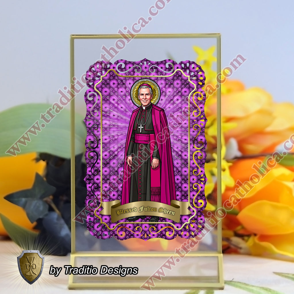 Bl. Fulton J. Sheen | Infant Health, Heart Relief & Broadcasters | Catholic holy lace card | 4x6 Stained Glass Edition