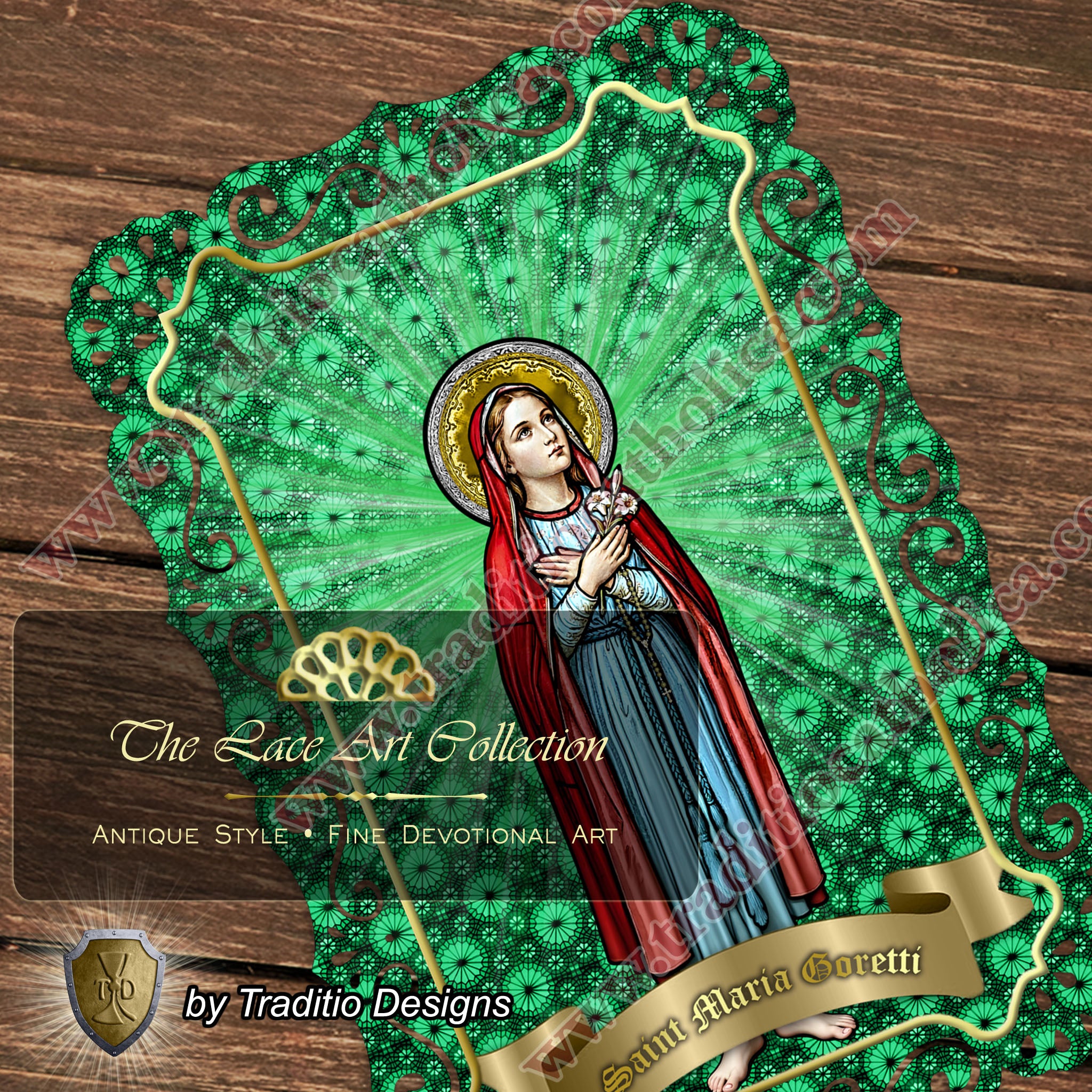 St. Maria Goretti, Patron of Crime Victims | Catholic holy lace card | 4x6 Stained Glass Edition