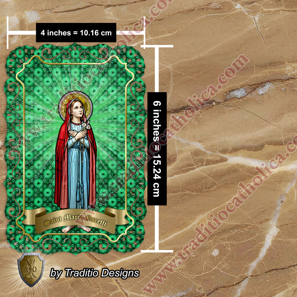 St. Maria Goretti, Patron of Crime Victims | Catholic holy lace card | 4x6 Stained Glass Edition