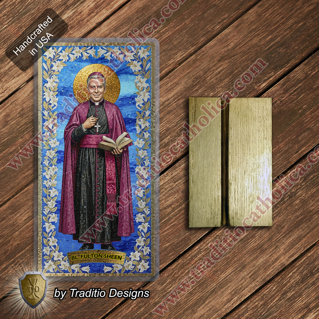 Bl. Fulton J. Sheen Prayer Card | Infant Health, Heart Relief & Broadcasters | Laminated Mosaic Design