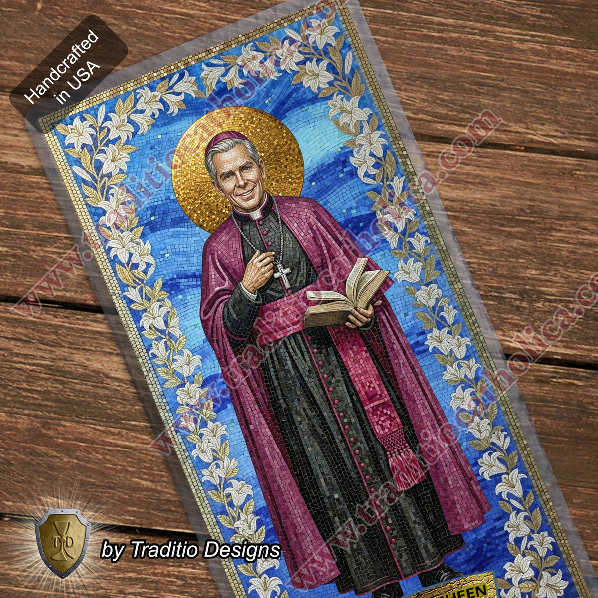 Bl. Fulton J. Sheen Prayer Card | Infant Health, Heart Relief & Broadcasters | Laminated Mosaic Design