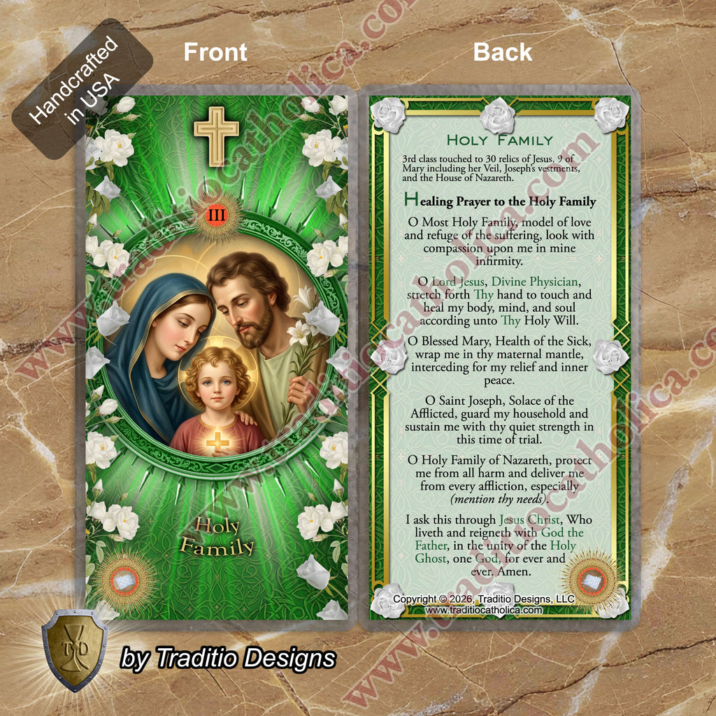 Holy Family Relic Prayer Card | Family Protection & Healing | Catholic Holy Relic Card | 3rd Class Relic